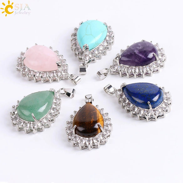 Wholesale Pendant Natural Stone Alloy Claw Inlaid Water Drop Pear Shaped Electroplated High Profile Luxury Unisex