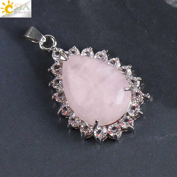 Wholesale Pendant Natural Stone Alloy Claw Inlaid Water Drop Pear Shaped Electroplated High Profile Luxury Unisex