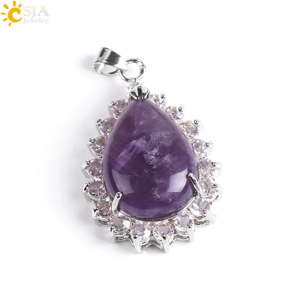 Wholesale Pendant Natural Stone Alloy Claw Inlaid Water Drop Pear Shaped Electroplated High Profile Luxury Unisex