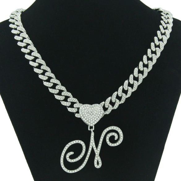 Wholesale Pendant Necklace Alloy Hiphop Style With Letter Pattern And Diamond Decoration Cuban Chain Accessories