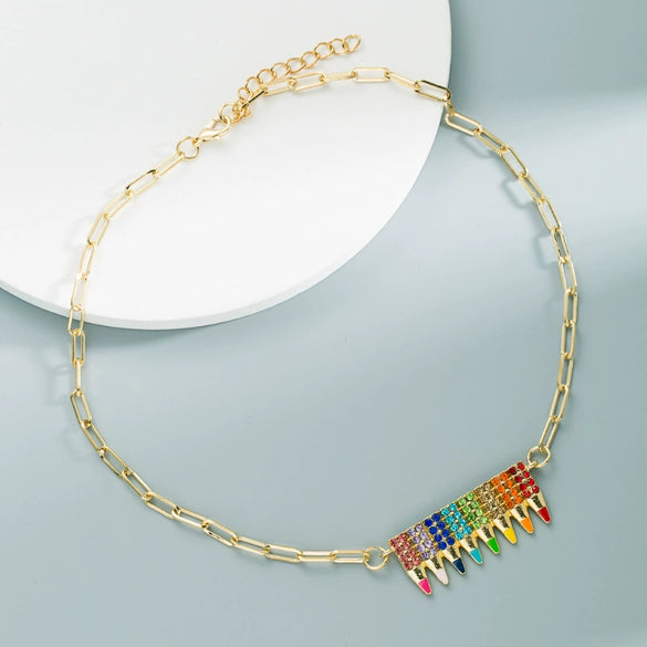 Wholesale Pendant Necklace Alloy Rhinestone Geometric Cartoon Style Mixed Gemstone Setting Diamond Design