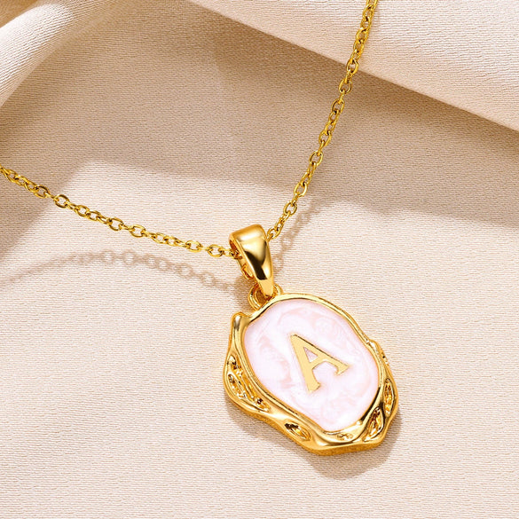 Wholesale Pendant Necklace Alloy Stainless Steel Letter Oil Drop 18K Gold Plated