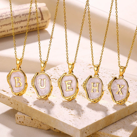 Wholesale Pendant Necklace Alloy Stainless Steel Letter Oil Drop 18K Gold Plated