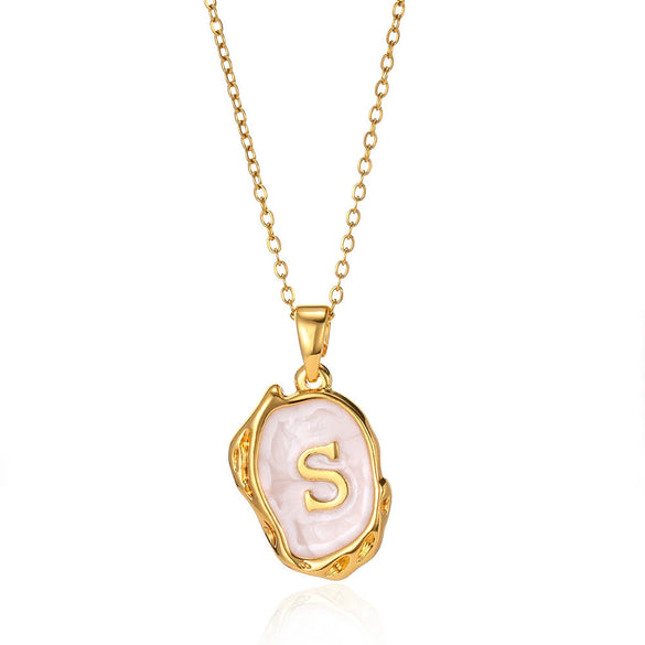 Wholesale Pendant Necklace Alloy Stainless Steel Letter Oil Drop 18K Gold Plated