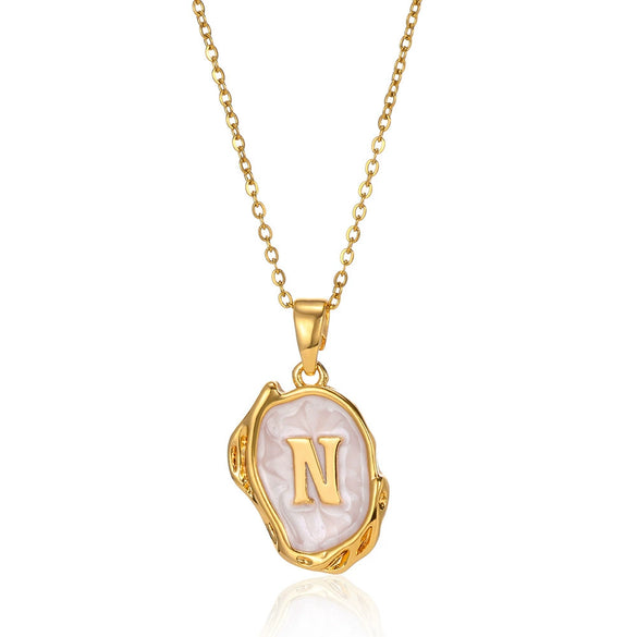 Wholesale Pendant Necklace Alloy Stainless Steel Letter Oil Drop 18K Gold Plated