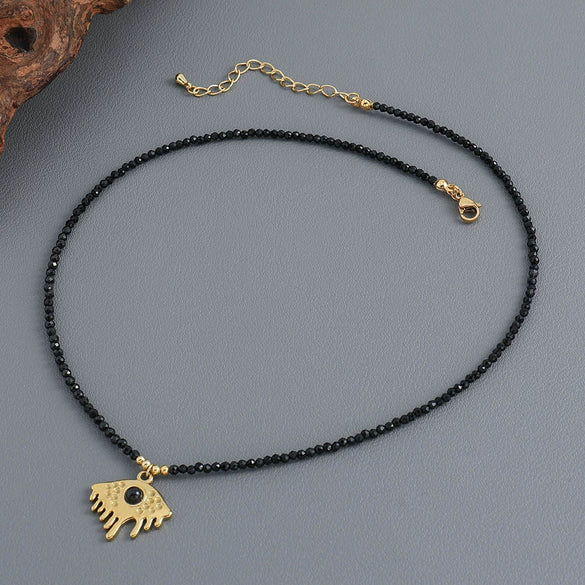 Wholesale Pendant Necklace Black Pointed Crystal Stainless Steel Geometric Retro Handmade For Women