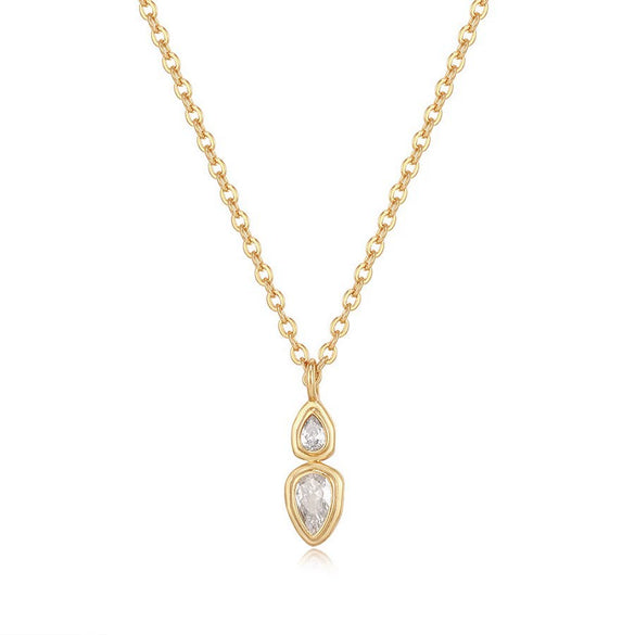 Wholesale Pendant Necklace Copper Artificial Crystal Geometric Oval Round Electroplated Light Luxury Style
