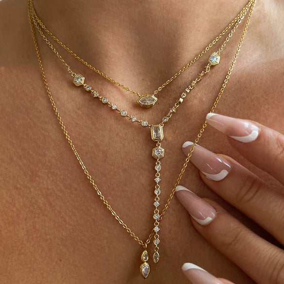 Wholesale Pendant Necklace Copper Artificial Crystal Geometric Oval Round Electroplated Light Luxury Style