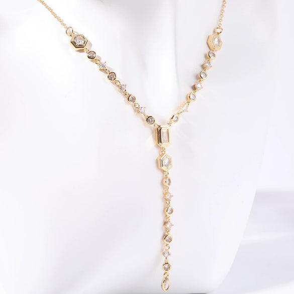 Wholesale Pendant Necklace Copper Artificial Crystal Geometric Oval Round Light Luxury Style Furnace Vacuum Plating O Shaped Chain For Women