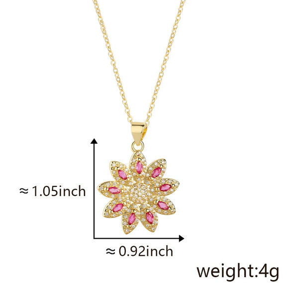 Wholesale Pendant Necklace Copper Floral Zircon Electroplated Inlaid For Women