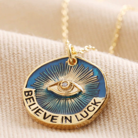 Wholesale Pendant Necklace Copper Geometric Lucky Devil's Eye English Letter Wipe Blue Craft For Women Ochain