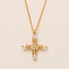 Wholesale Pendant Necklace Copper Geometric Pearl Cross Light Luxury Style Vacuum Plating 18K Gold Color