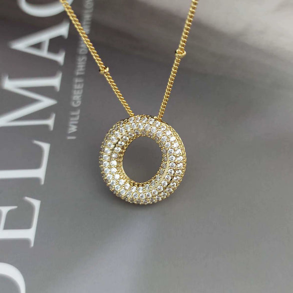 Wholesale Pendant Necklace Copper Gold Plated Zircon Chubby Balloon Bubble Letter Shape Fashion Simple