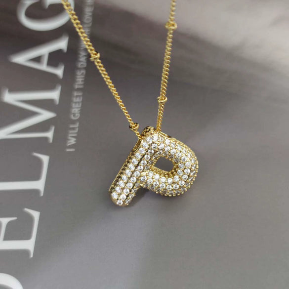 Wholesale Pendant Necklace Copper Gold Plated Zircon Chubby Balloon Bubble Letter Shape Fashion Simple