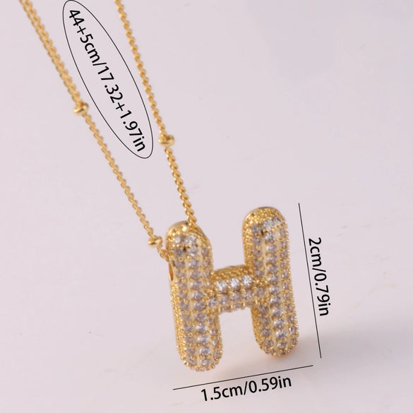 Wholesale Pendant Necklace Copper Gold Plated Zircon Chubby Balloon Bubble Letter Shape Fashion Simple
