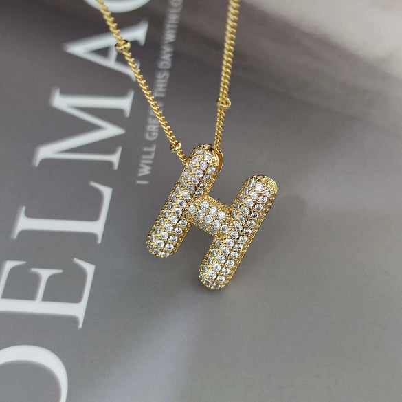 Wholesale Pendant Necklace Copper Gold Plated Zircon Chubby Balloon Bubble Letter Shape Fashion Simple