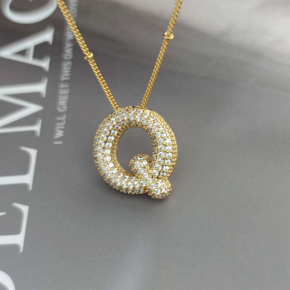 Wholesale Pendant Necklace Copper Gold Plated Zircon Chubby Balloon Bubble Letter Shape Fashion Simple