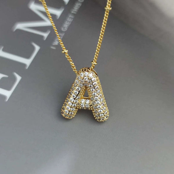 Wholesale Pendant Necklace Copper Gold Plated Zircon Chubby Balloon Bubble Letter Shape Fashion Simple