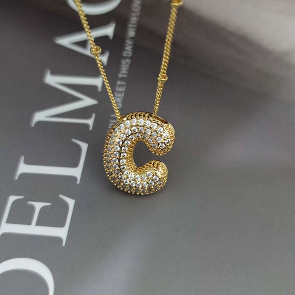 Wholesale Pendant Necklace Copper Gold Plated Zircon Chubby Balloon Bubble Letter Shape Fashion Simple