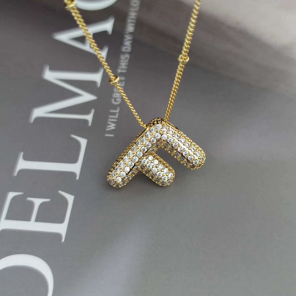 Wholesale Pendant Necklace Copper Gold Plated Zircon Chubby Balloon Bubble Letter Shape Fashion Simple