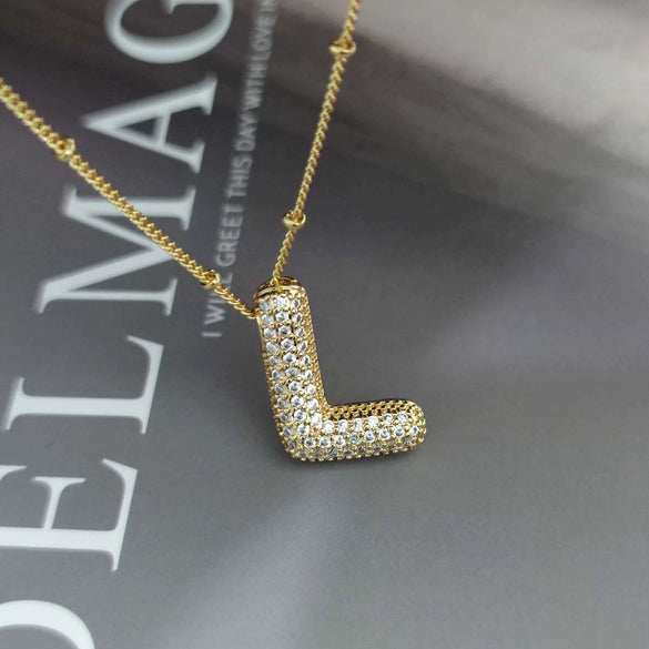 Wholesale Pendant Necklace Copper Gold Plated Zircon Chubby Balloon Bubble Letter Shape Fashion Simple