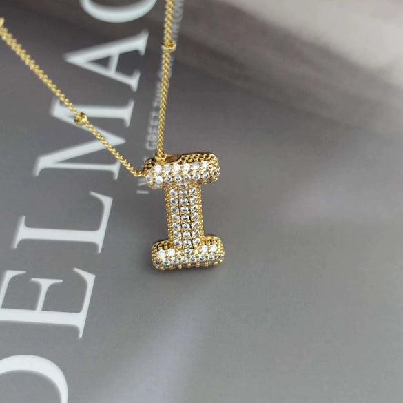 Wholesale Pendant Necklace Copper Gold Plated Zircon Chubby Balloon Bubble Letter Shape Fashion Simple