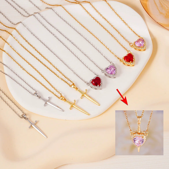 Wholesale Pendant Necklace Copper Inlaid Zircon Light Luxury Retro Love Heart Shape Electroplating