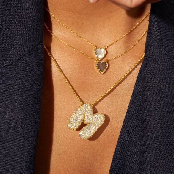 Wholesale Pendant Necklace Copper Inlaid Zircon Light Luxury Style With Letter Pattern Electroplated