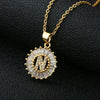 Wholesale Pendant Necklace Copper Inlaid Zircon Small Round With Letters Numbers Text Electroplated
