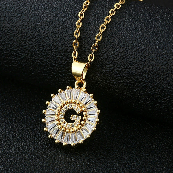 Wholesale Pendant Necklace Copper Inlaid Zircon Small Round With Letters Numbers Text Electroplated