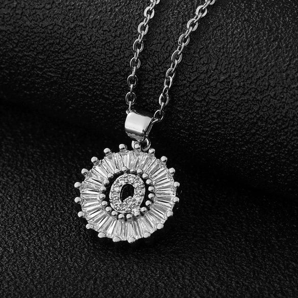 Wholesale Pendant Necklace Copper Inlaid Zircon Small Round With Letters Numbers Text Electroplated