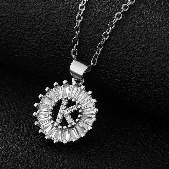 Wholesale Pendant Necklace Copper Inlaid Zircon Small Round With Letters Numbers Text Electroplated