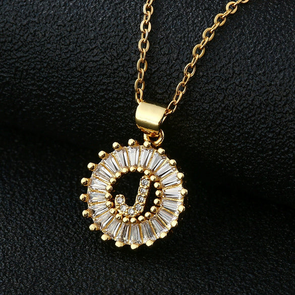 Wholesale Pendant Necklace Copper Inlaid Zircon Small Round With Letters Numbers Text Electroplated