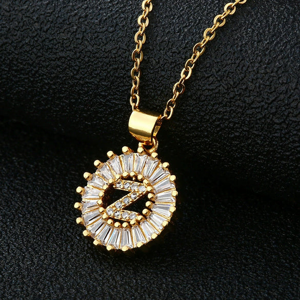 Wholesale Pendant Necklace Copper Inlaid Zircon Small Round With Letters Numbers Text Electroplated