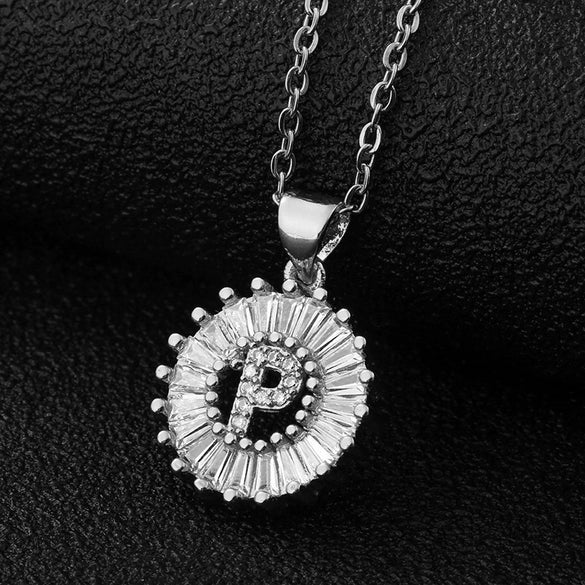 Wholesale Pendant Necklace Copper Inlaid Zircon Small Round With Letters Numbers Text Electroplated