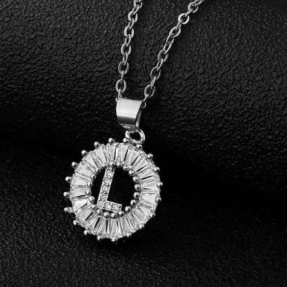 Wholesale Pendant Necklace Copper Inlaid Zircon Small Round With Letters Numbers Text Electroplated