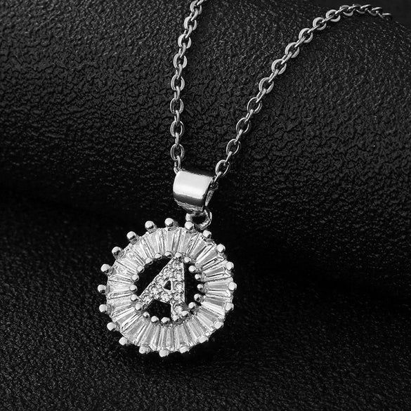 Wholesale Pendant Necklace Copper Inlaid Zircon Small Round With Letters Numbers Text Electroplated