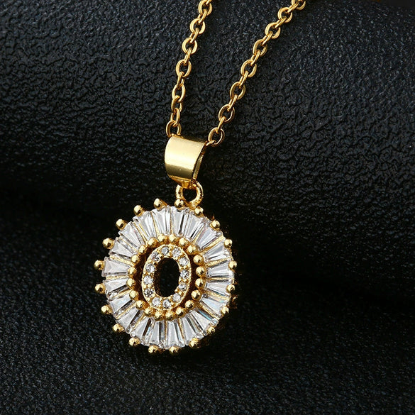 Wholesale Pendant Necklace Copper Inlaid Zircon Small Round With Letters Numbers Text Electroplated