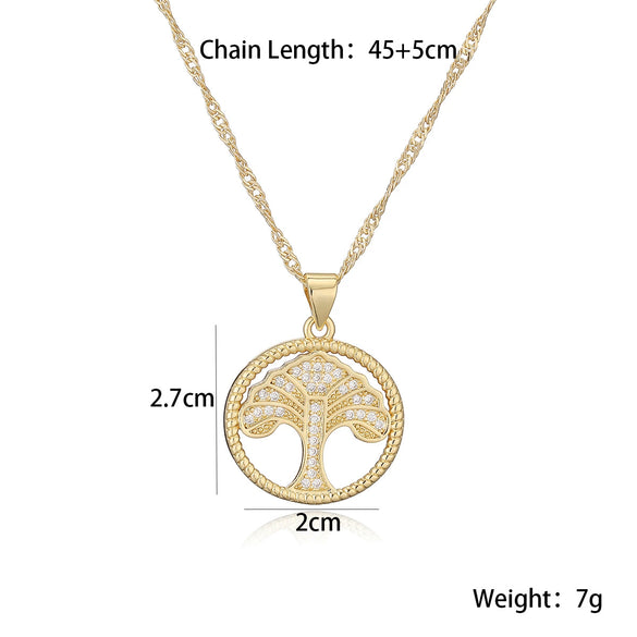 Wholesale Pendant Necklace Copper 18K Gold Plated Geometric Life Tree Design