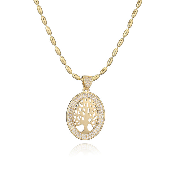 Wholesale Pendant Necklace Copper 18K Gold Plated Geometric Life Tree Design