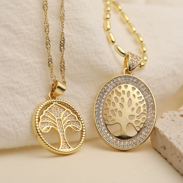 Wholesale Pendant Necklace Copper 18K Gold Plated Geometric Life Tree Design