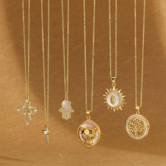Wholesale Pendant Necklace Copper Mixed Gemstone Setting Animal Zodiac Cross Shape Electroplating For Unisex