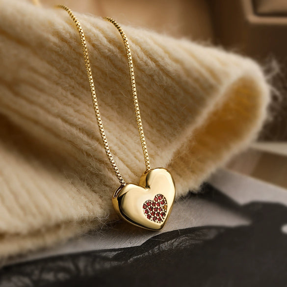 Wholesale Pendant Necklace Copper Plated 18K Gold Zircon Heart Geometric Simple Style For Women