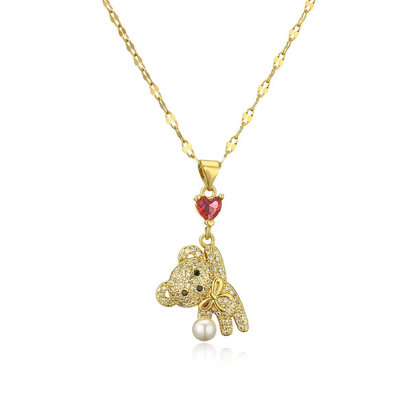 Wholesale Pendant Necklace Copper Plated Real Gold Zircon Bear Geometric Style For Female