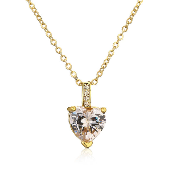 Wholesale Pendant Necklace Copper Real Gold Plated Zircon Heart Geometric Simple Style For Women