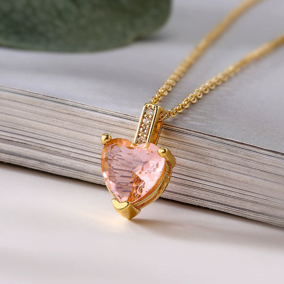 Wholesale Pendant Necklace Copper Real Gold Plated Zircon Heart Geometric Simple Style For Women