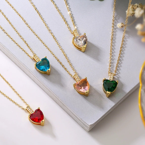 Wholesale Pendant Necklace Copper Real Gold Plated Zircon Heart Geometric Simple Style For Women