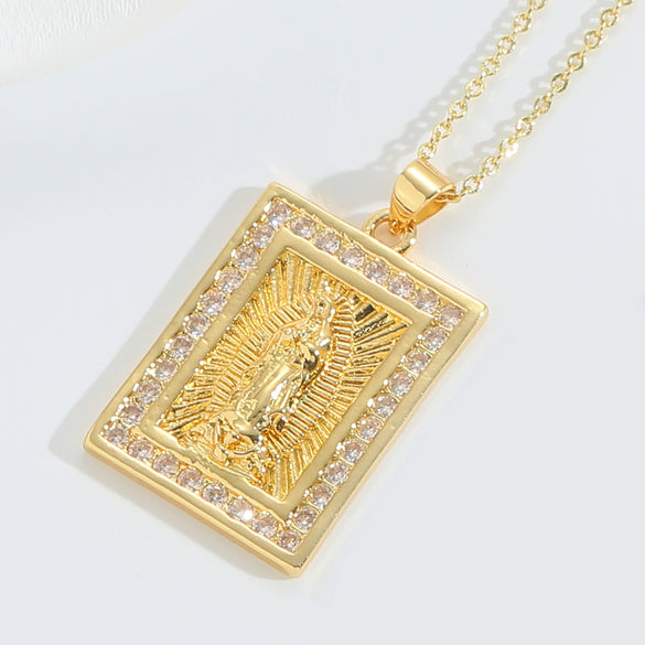Wholesale Pendant Necklace Copper Retro Cross Square Shape Zircon Mixed Gemstone Setting Electroplating For Women