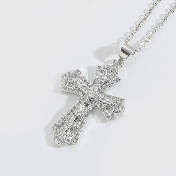 Wholesale Pendant Necklace Copper Retro Cross Square Shape Zircon Mixed Gemstone Setting Electroplating For Women
