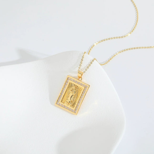 Wholesale Pendant Necklace Copper Retro Cross Square Shape Zircon Mixed Gemstone Setting Electroplating For Women
